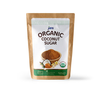Jans Organic Coconut Sugar 16 oz | Made from Fresh Coconut | Gluten-Free | Non-GMO | Low Glycemic | Paleo & Vegan Friendly | Mild Caramel Flavor | USDA Certified Organic (Pack of 1)