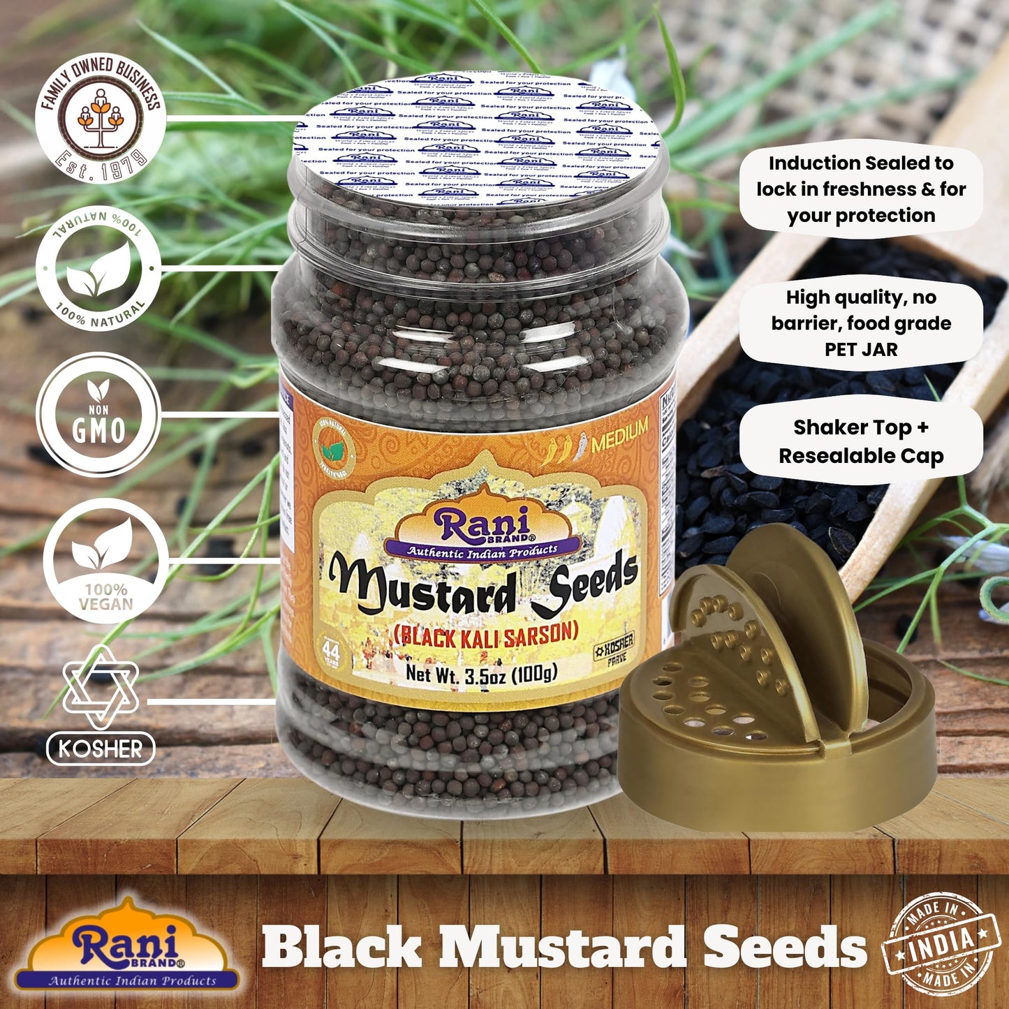 Rani Black Mustard Seeds Whole Spice (Kali Rai) 3.5oz (100g) PET Jar ~ All Natural | Gluten Friendly | NON-GMO | Kosher | Vegan | Indian Origin