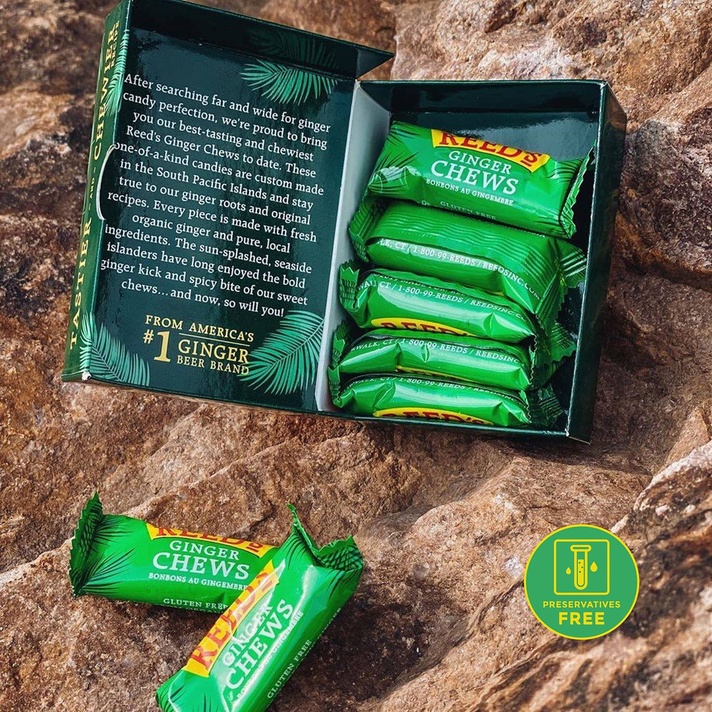 Reed's All Natural Ginger Chews Chewy Ginger Candy - Sweet & Spicy Individually Wrapped Candy For Snacking, Upset Stomach & Morning Sickness - Vegan Snacks - 2oz Box, Bulk Pack of 20)