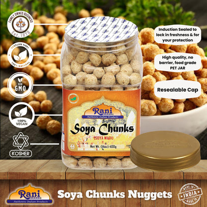 Rani Soya Chunks Nuggets (High Protien) Vadi 14oz (400g) ~ All Natural, Salt-Free | Vegan | No Colors | Gluten Friendly | NON-GMO | Kosher | Indian Origin | Meat Alternate Substitute
