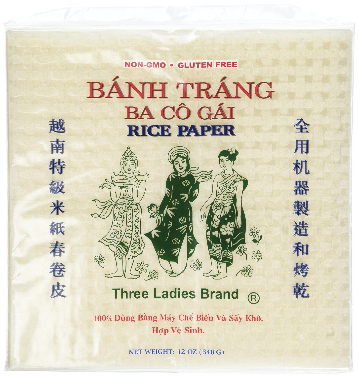 2 Packs Square Three Ladies Rice Paper Wrappers (22cm)
