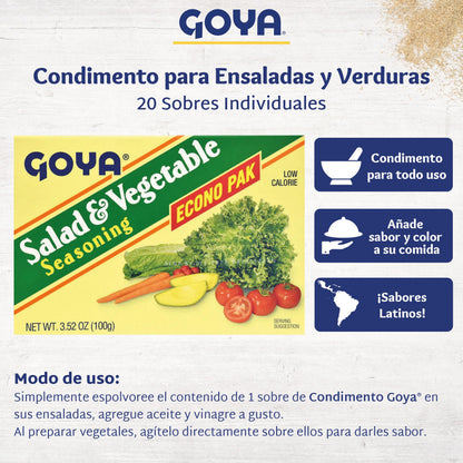 Salad and Vegetable Seasoning by Goya, All Purpose Seasoning for Fresh Vegetables, Leafy Greens, and Garden Salads, Latin-Inspired Spice Blend, 6-Pack, 3.52oz Cartons
