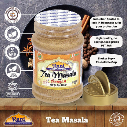 Rani Tea (Chai) Masala Indian Spice Blend 3oz (85g) PET Jar ~ All Natural | Vegan | Gluten Friendly | Salt & Sugar Free | NON-GMO | No Colors | Indian Origin