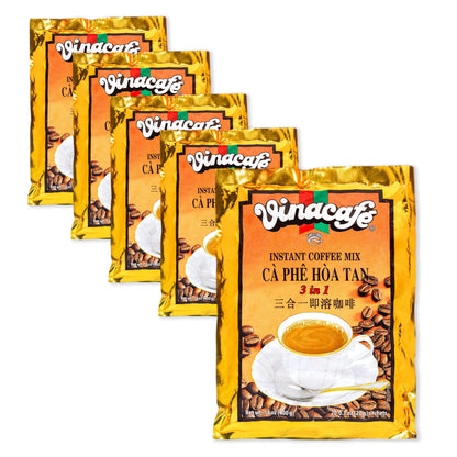 Vinacafe Instant Coffee Packets 3 in 1 Authentic Vietnamese Taste, Balanced Medium Roast Coffee Mix for Quick Preparation at Home, Office or Travel, Single Serve Sachets Pack of 5 | 20 Sachets Per Bag (100 Total Counts)