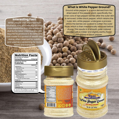Rani White Pepper (GOL Mirch), Ground Spice 3oz (85g) PET Jar ~ All Natural | Vegan | Gluten Friendly | Non-GMO | Kosher | Indian Origin