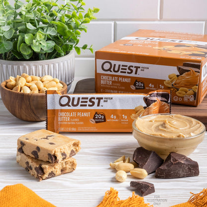 Quest Nutrition Chocolate Peanut Butter Bars, 20g Protein, 1g Sugar, 4g Net Carb, Gluten Free, Keto Friendly, 12 Count