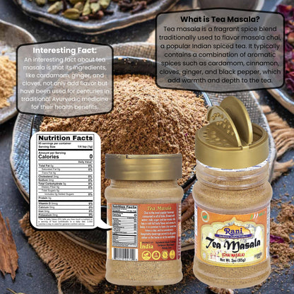 Rani Tea (Chai) Masala Indian Spice Blend 3oz (85g) PET Jar ~ All Natural | Vegan | Gluten Friendly | Salt & Sugar Free | NON-GMO | No Colors | Indian Origin