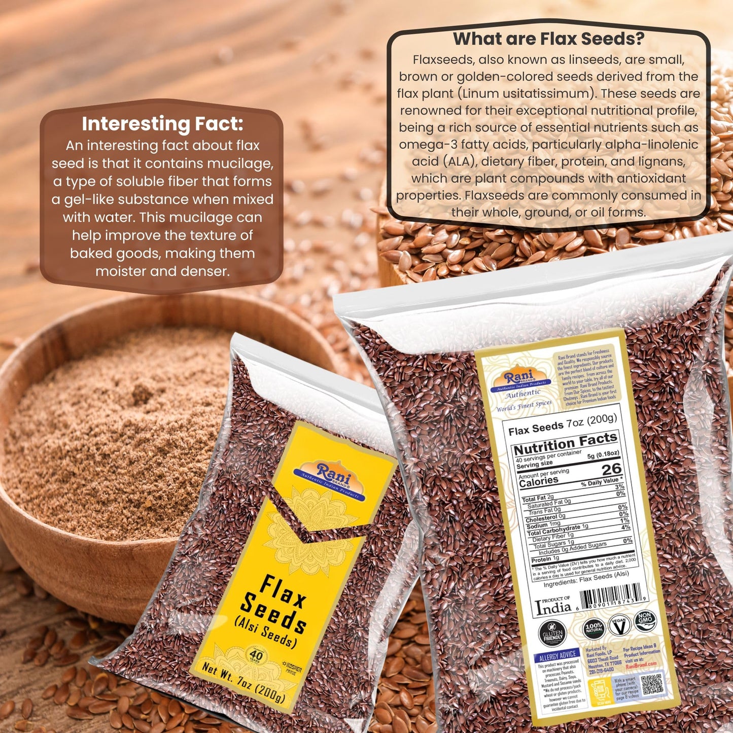 Rani Flax Seeds Whole Raw (Alsi, Linum usitatissimum) 7oz (200g) ~ All Natural | Gluten Friendly | Non-GMO | Vegan | Indian Origin