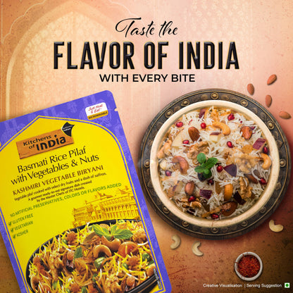 Kitchens of India Kashmiri Vegetable Biryani, Basmati Rice Pilaf with Vegetables & Nuts, 8.8 Ounces (Pack of 6), Gourmet Ready To Eat Authentic Indian Dish
