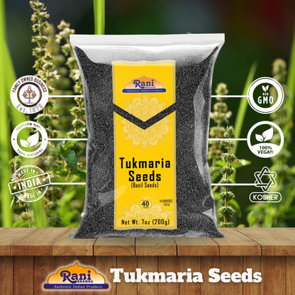 Rani Tukmaria (Holy Basil Seeds) 7oz (200g) Used for Falooda / Sabja Dessert, Spice & Ayurveda Herbal ~ All Natural | Gluten Friendly | NON-GMO | Kosher | Vegan | Indian Origin