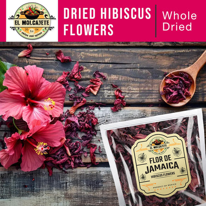 Hibiscus Flowers 4oz – All-Natural & Triple Cleaned for Vibrant Flavor. Whole Soft Flor de Jamaica Petals, Use for Refreshing Hot or Iced Tea, Agua Fresca & More. By El Molcajete