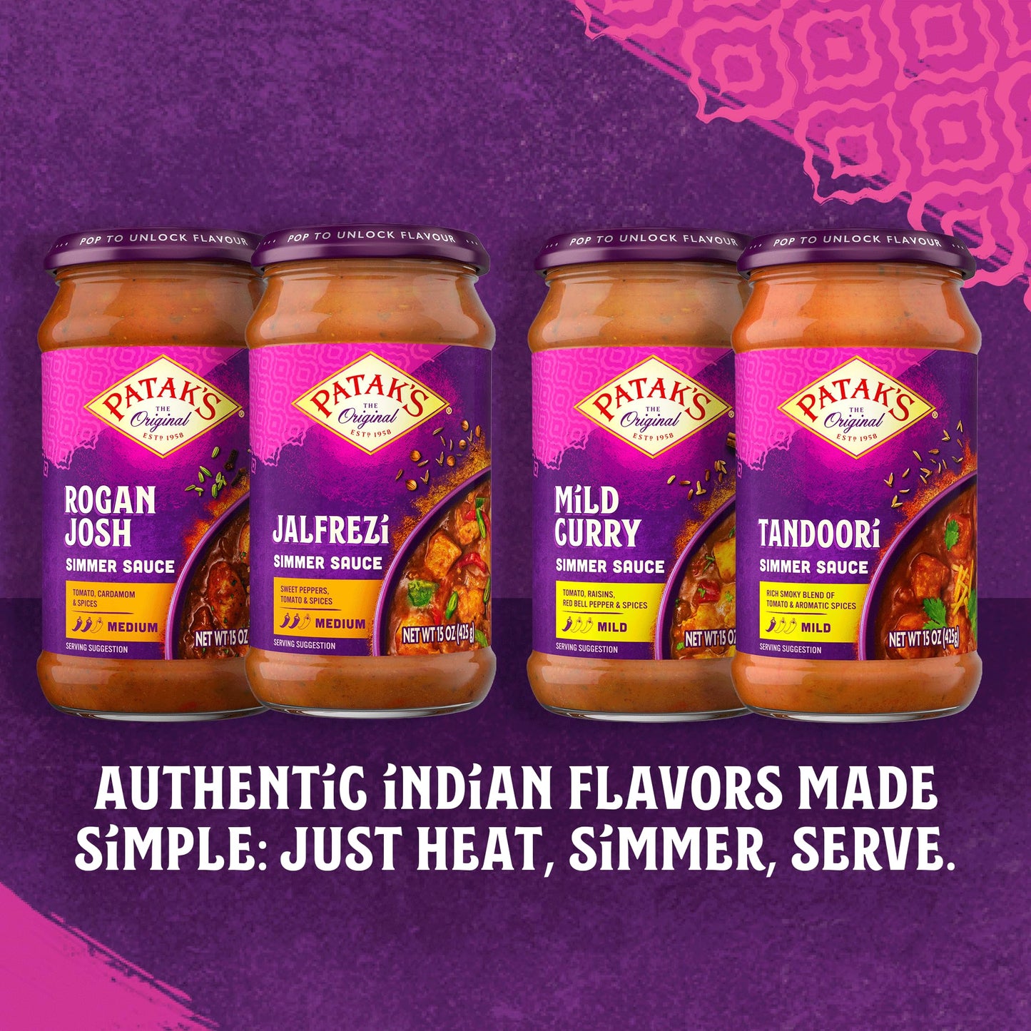 Patak’s Jalfrezi Simmer Sauce - Tomato-Based Curry Sauce with Green and Red Bell Pepper, Spices - Gluten-Free & Vegan Mild Indian Sauce - Perfect for Quick and Easy Curry Dishes - 15oz Jar (Pack of 6)