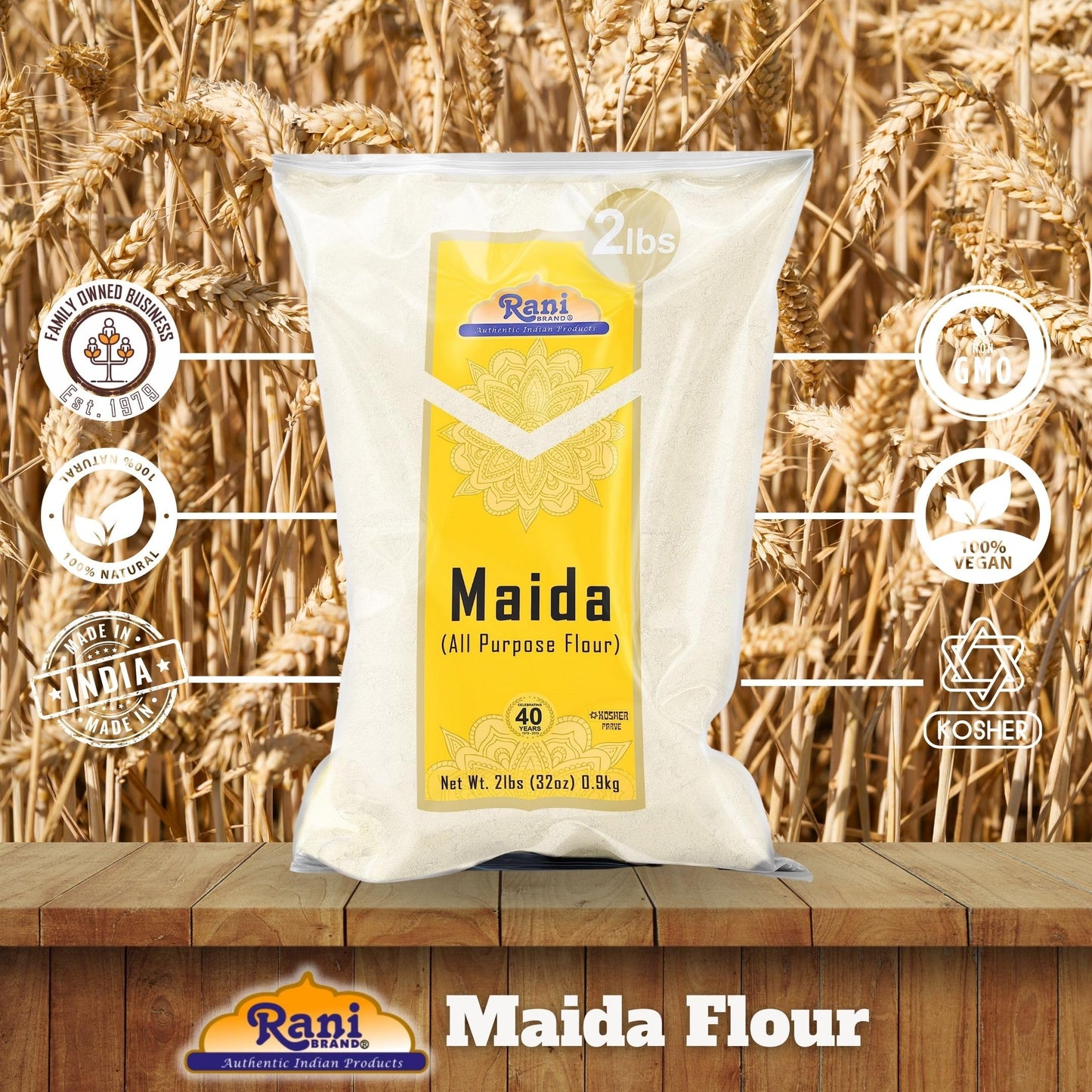 Rani Maida Flour (Indian All Purpose Flour) 32oz (2lbs) 908g ~ All Natural | Vegan | Gluten Friendly | NON-GMO | Kosher | Indian Origin