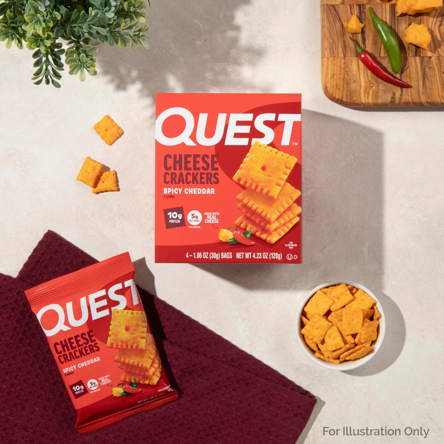 Quest Nutrition Cheese Crackers, Spicy Cheddar Blast, 10g of Protein, Low Carb, Made with Real Cheese, 12 Count (1.06 oz Bags)