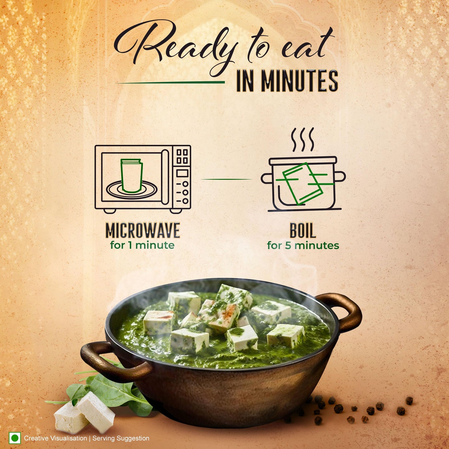 Kitchens Of India Ready To Eat Palak Paneer, Spinach & Cottage Cheese, 10-Ounce Boxes (Pack of 6)