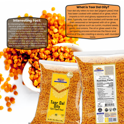 Rani Toor Dal (Split Pigeon Peas) Oily, 64oz (4lbs) 1.81kg Bulk ~ All Natural | Gluten Friendly | NON-GMO | Vegan | Indian Origin