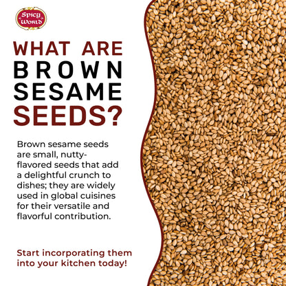 Spicy World Natural Brown Sesame Seeds 3 LB (48oz) - Non-GMO, Vegan, Raw, Unroasted, Unsalted, Plant-Based Protein, Source of Fiber & Iron, Ideal for Topping, Cooking & Baking