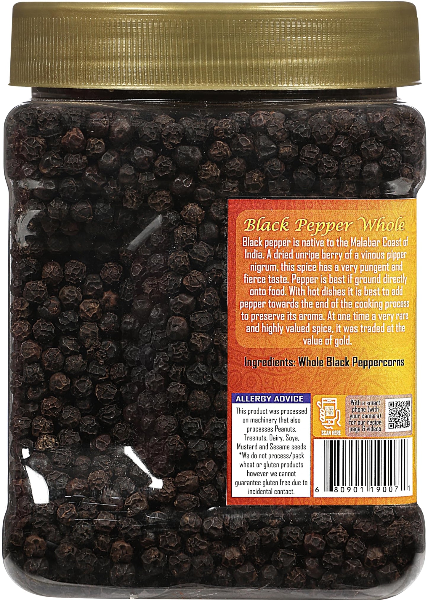 Rani Black Pepper Whole (Peppercorns), Premium MG-1 Grade 16oz (1lb) 454g Bulk PET Jar ~ All Natural | Gluten Friendly | Non-GMO | Kosher | Product of Vietnam | Perfect size for Grinders!