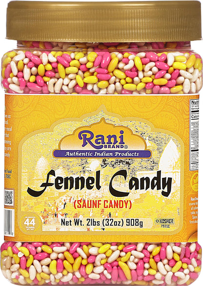 Rani Sugar Coated Fennel Candy 2lbs (32oz) 908g Bulk, PET Jar ~ Indian After Meal Digestive Treat | Vegan | Gluten Friendly | NON-GMO | Indian Origin