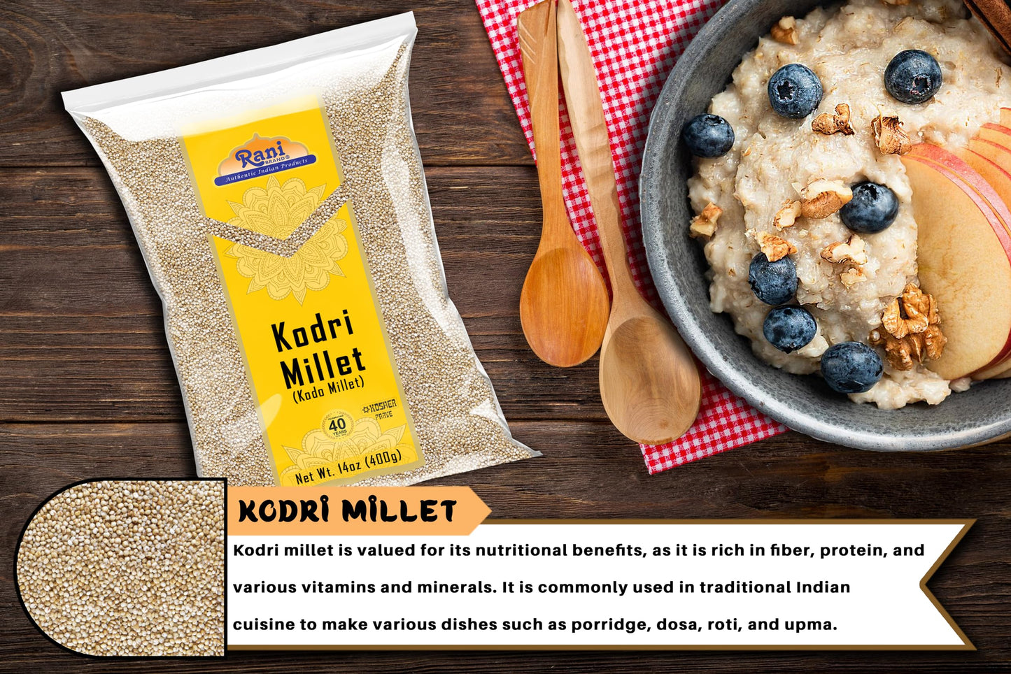 Rani Kodri (Polished Kodo Millet Seeds) Ancient Grains 400g (14oz) ~ All Natural | Gluten Friendly | NON-GMO | Kosher | Vegan | Indian Origin (Varagu/Kodra/Harka)