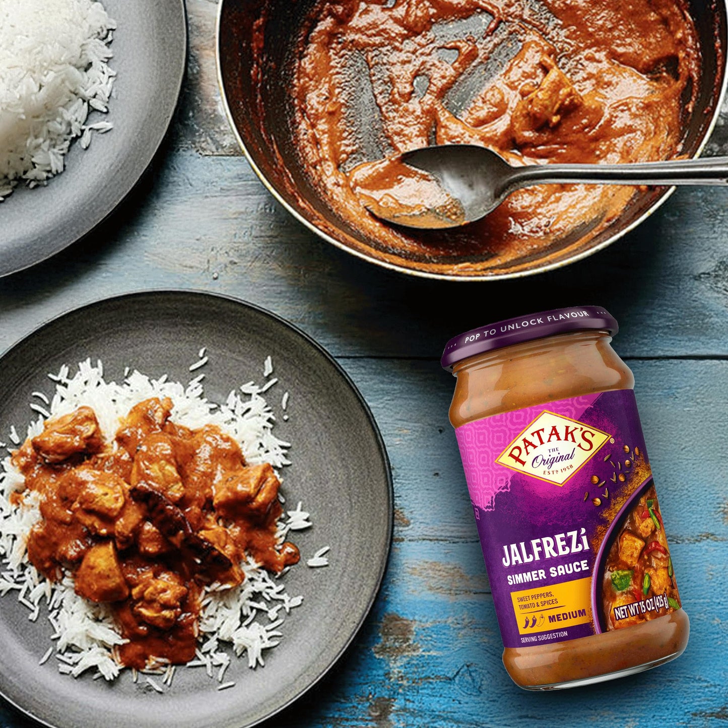 Patak’s Jalfrezi Simmer Sauce - Tomato-Based Curry Sauce with Green and Red Bell Pepper, Spices - Gluten-Free & Vegan Mild Indian Sauce - Perfect for Quick and Easy Curry Dishes - 15oz Jar (Pack of 6)