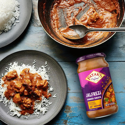 Patak’s Jalfrezi Simmer Sauce - Tomato-Based Curry Sauce with Green and Red Bell Pepper, Spices - Gluten-Free & Vegan Mild Indian Sauce - Perfect for Quick and Easy Curry Dishes - 15oz Jar (Pack of 6)