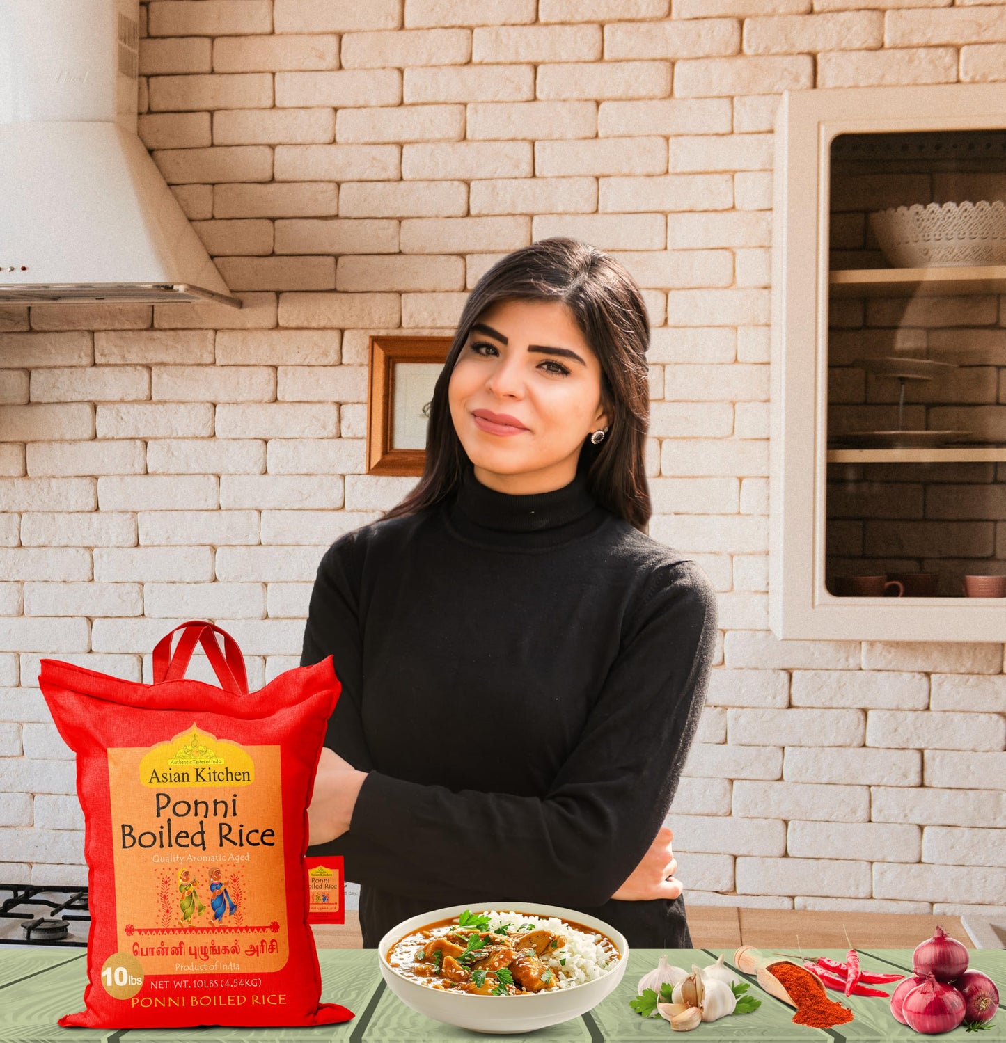 Asian Kitchen Ponni Boiled Rice 10-Pound Bag, 10lbs (4.54kg) Short Grain Par Boiled Rice ~ All Natural | Gluten Friendly | Vegan | Kosher | Indian Origin | Export Quality
