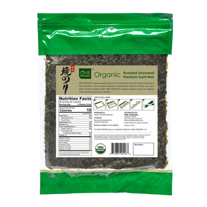 ONE ORGANIC Sushi Nori Premium Roasted Organic Seaweed (100 Half Sheets)