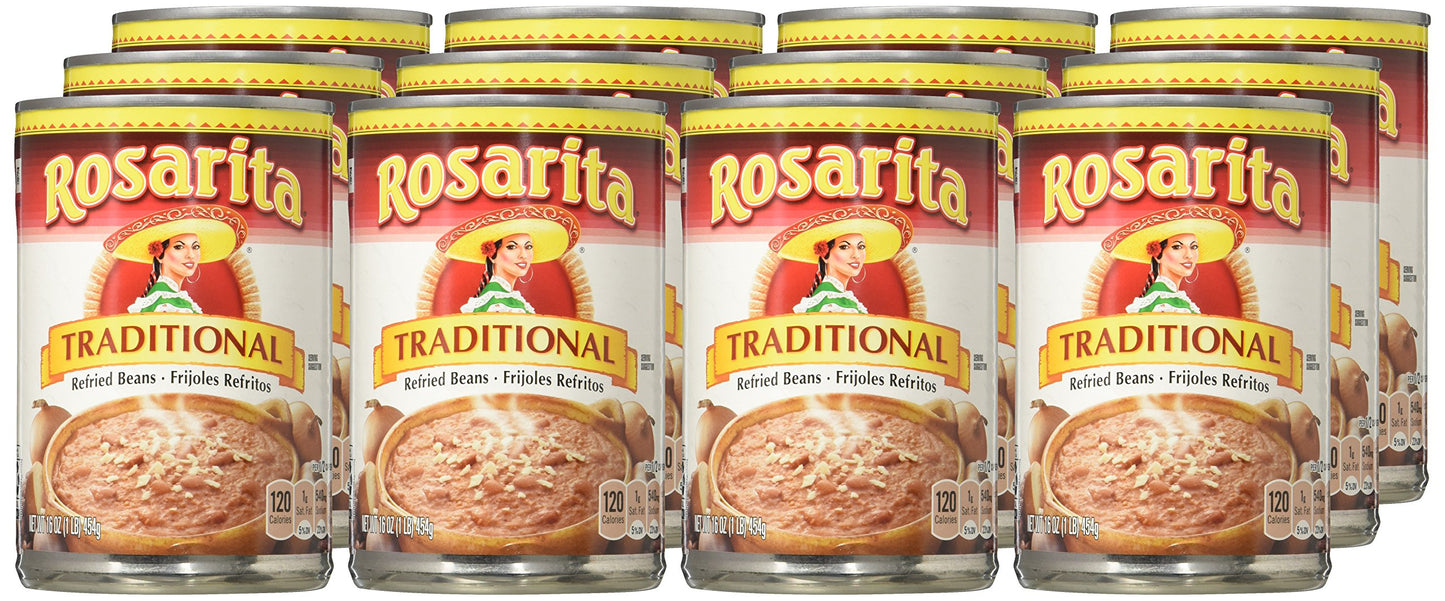 Rosarita Refried Beans 16oz Can (Pack of 12) (Traditional)
