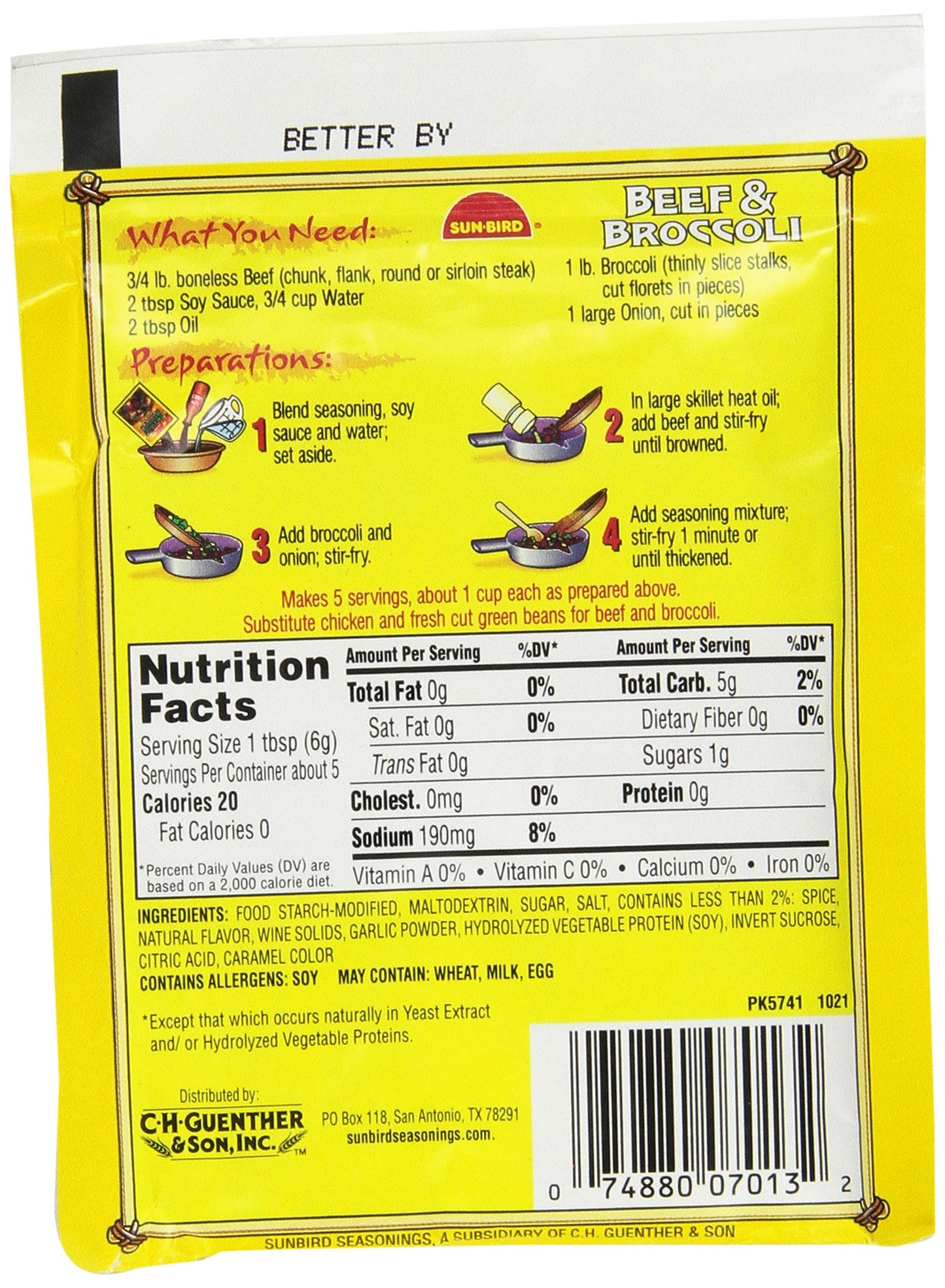 Sun-Bird BEEF & BROCCOLI Asian Seasoning Mix 1oz (10-pack)