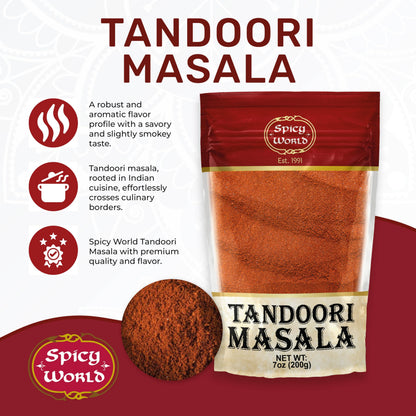 Spicy World Tandoori Masala Spice Mix Seasoning 7 Oz - 18 spice blend - Premium Quality Tandori Masala, Marinade & Grill Spice Blend
