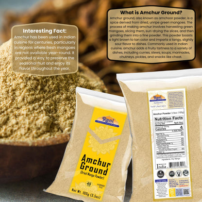 Rani Amchur (Mango) Ground Powder Spice 3.5oz (100g) ~ All Natural, Indian Origin | No Color | Gluten Friendly | Vegan | NON-GMO | Kosher | No Salt or fillers