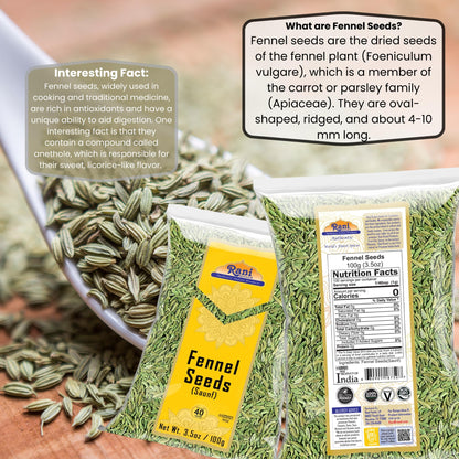 Rani Fennel Seeds (Saunf Sabut) Whole Spice 3.5oz (100g) ~ All Natural | Gluten Friendly | NON-GMO | Kosher | Vegan | Indian Origin