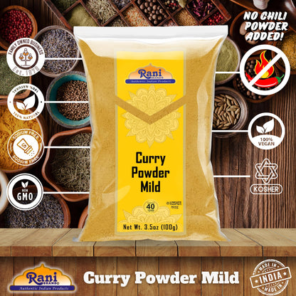 Rani Curry Powder Mild (10-Spice Authentic Indian Blend) 3.5oz (100g) ~ All Natural | Salt-Free | NO Chili or Peppers | Vegan | No Colors | Gluten Friendly | NON-GMO | Kosher | Indian Origin