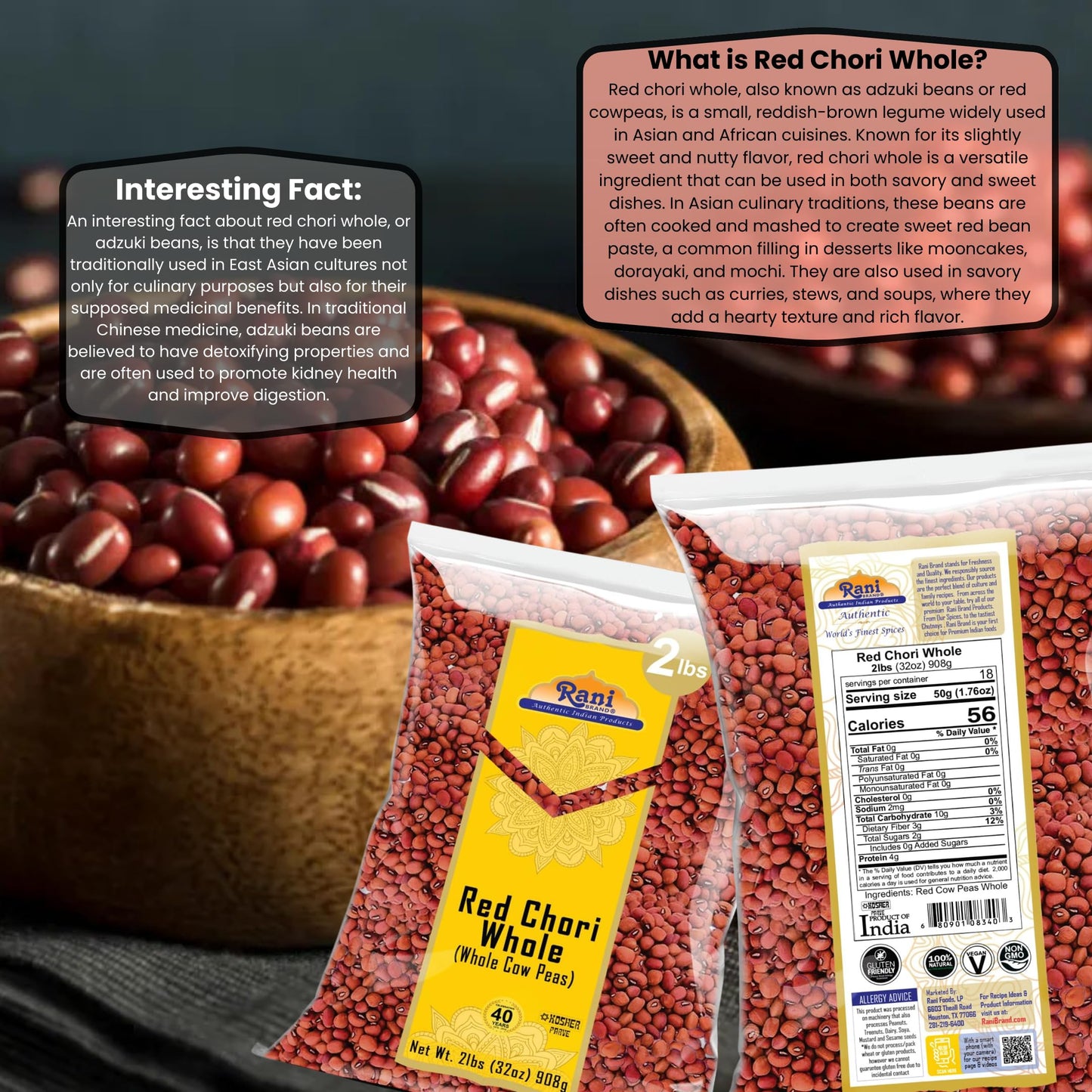 Rani Red Chori Whole (Adzuki Beans) 32oz (2lbs) 908g ~ All Natural | Vegan | Gluten Friendly | NON-GMO | Kosher | India Origin