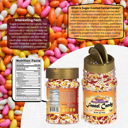 Rani Sugar Coated Fennel Candy 5oz (141g) PET Jar ~ Indian After Meal Digestive Treat | Vegan | Gluten Friendly | NON-GMO | Indian Origin