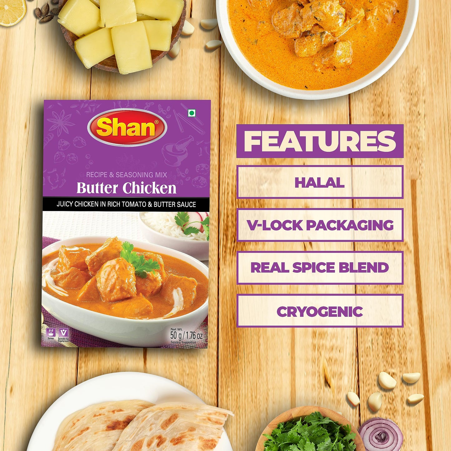 Shan - Butter Chicken Seasoning Mix (50g) - Spice Packets for Butter Chicken Masala (Pack of 3)
