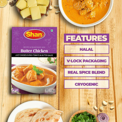 Shan - Butter Chicken Seasoning Mix (50g) - Spice Packets for Butter Chicken Masala (Pack of 3)