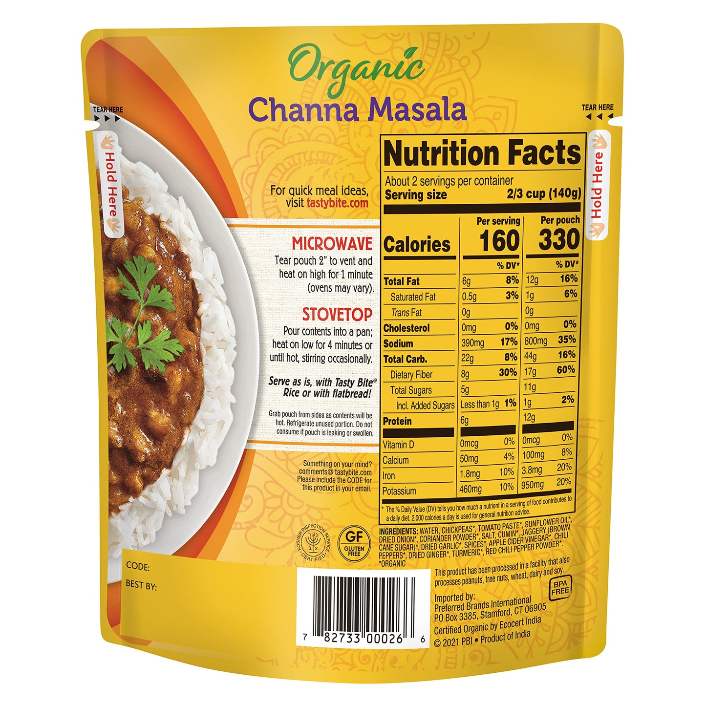 Tasty Bite Organic Channa Masala, 10 Ounce, Ready to Eat, Microwavable Entree, Vegan & Gluten Free