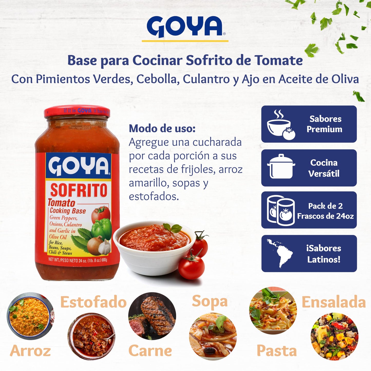 Sofrito Tomato Paste by Goya, Tomato Cooking Base with Cilantro, Minced Garlic, Green Peppers, Onion, and Olive Oil, Latino Seasoning for Rice, Beans, Soups, Chili, and Stews, 2-Pack, 24 oz Jars