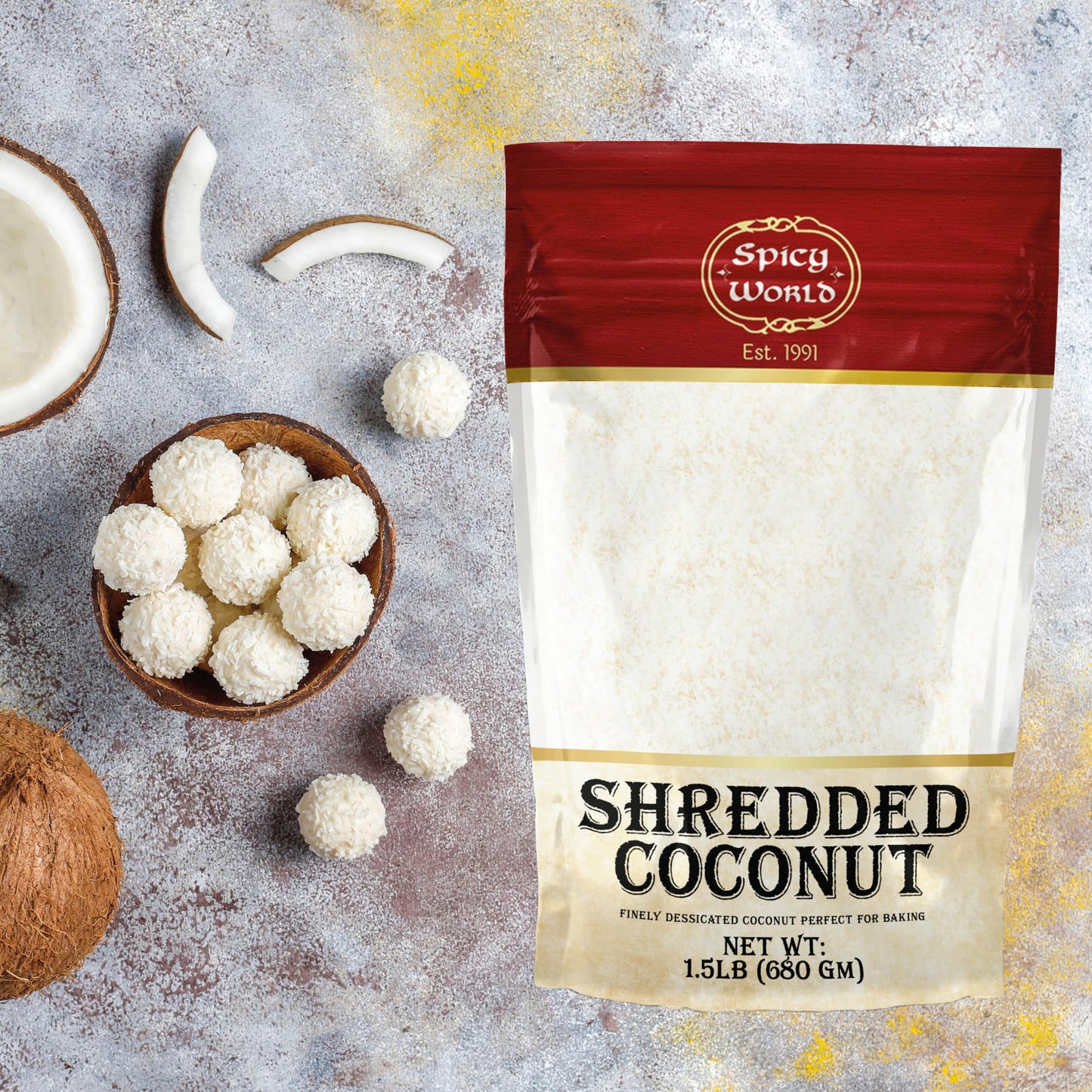 Spicy World Shredded Coconut Powder 1.5 Pound Bulk Bag (Desiccated Coconut) - Unsweetened & Finely Shredded Powdered - Great for Baking, Smoothies and More!