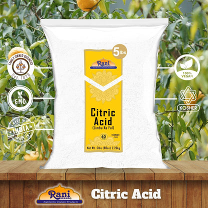 Rani Citric Acid Powder, Food Grade (Limbu Ka Ful) 80oz (5lbs) 2.27kg Bulk ~ Used for Cooking, Bath Bombs, Cleaning | Gluten Friendly | Kosher | Indian Origin