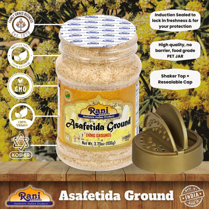 Rani Asafetida (Hing) Ground 3.75oz (106g) PET Jar ~ All Natural | Salt Free | Vegan | Non-GMO | Kosher | Asafoetida Indian Spice | Best for Onion Garlic Substitute