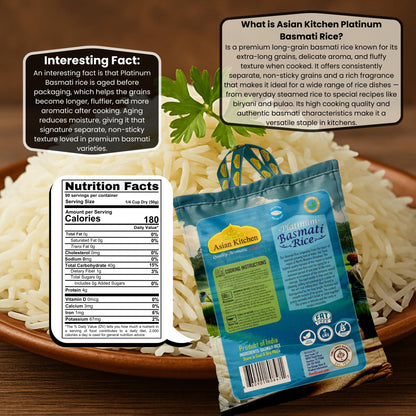 Asian Kitchen Platinum White Basmati Rice Extra Long Aged 10lbs (4.54kg) ~ All Natural | Gluten Friendly | Vegan | Indian Origin | Export Quality