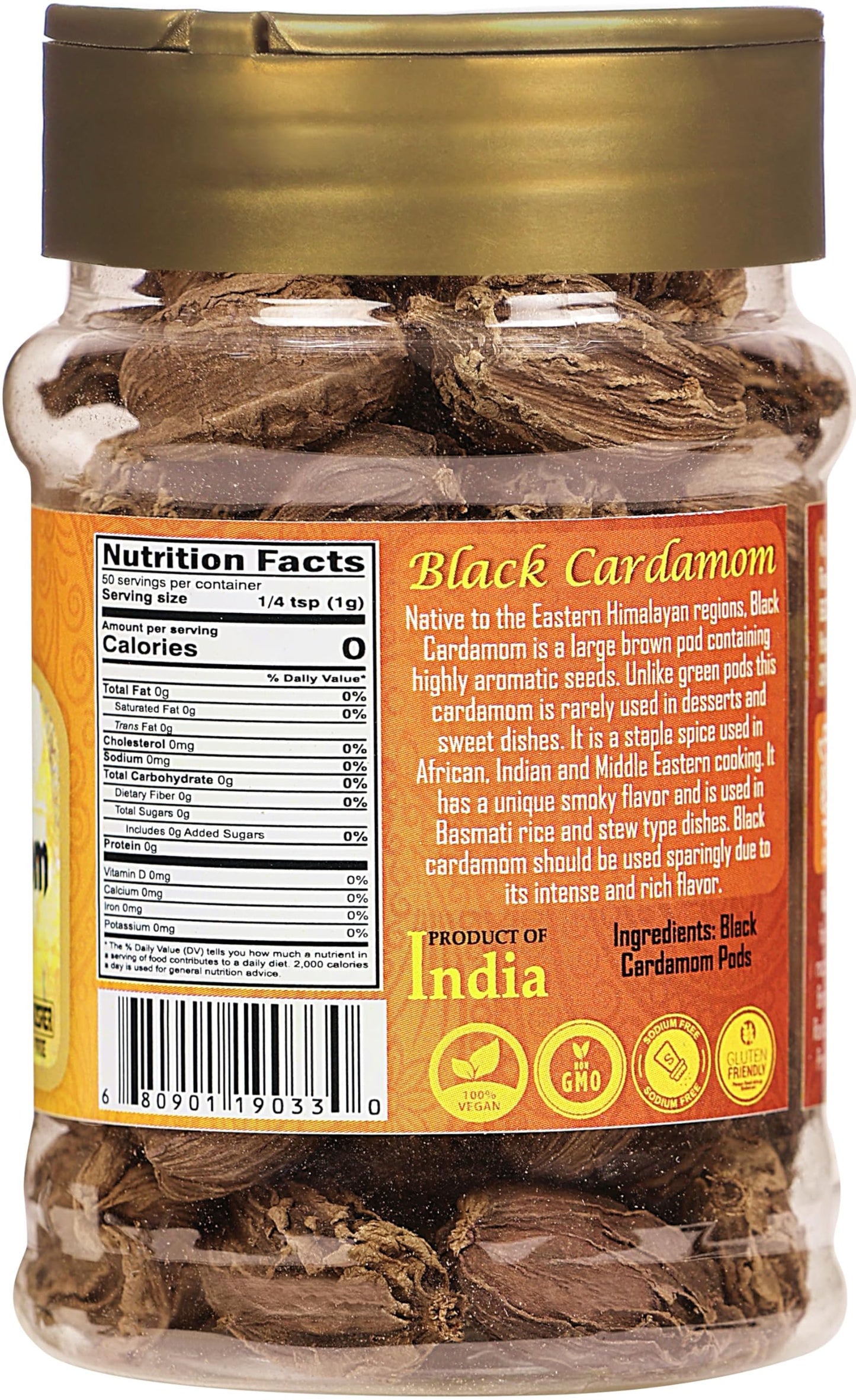 Rani Black Cardamom Pods (Kali Elachi) Whole Indian Spice 1.75oz (50g) PET Jar ~ All Natural | Vegan | Gluten Friendly | Non-GMO | Kosher | Indian Origin ~ Smokey | Tsaoko | Cao Guo | Bach Dan Khau