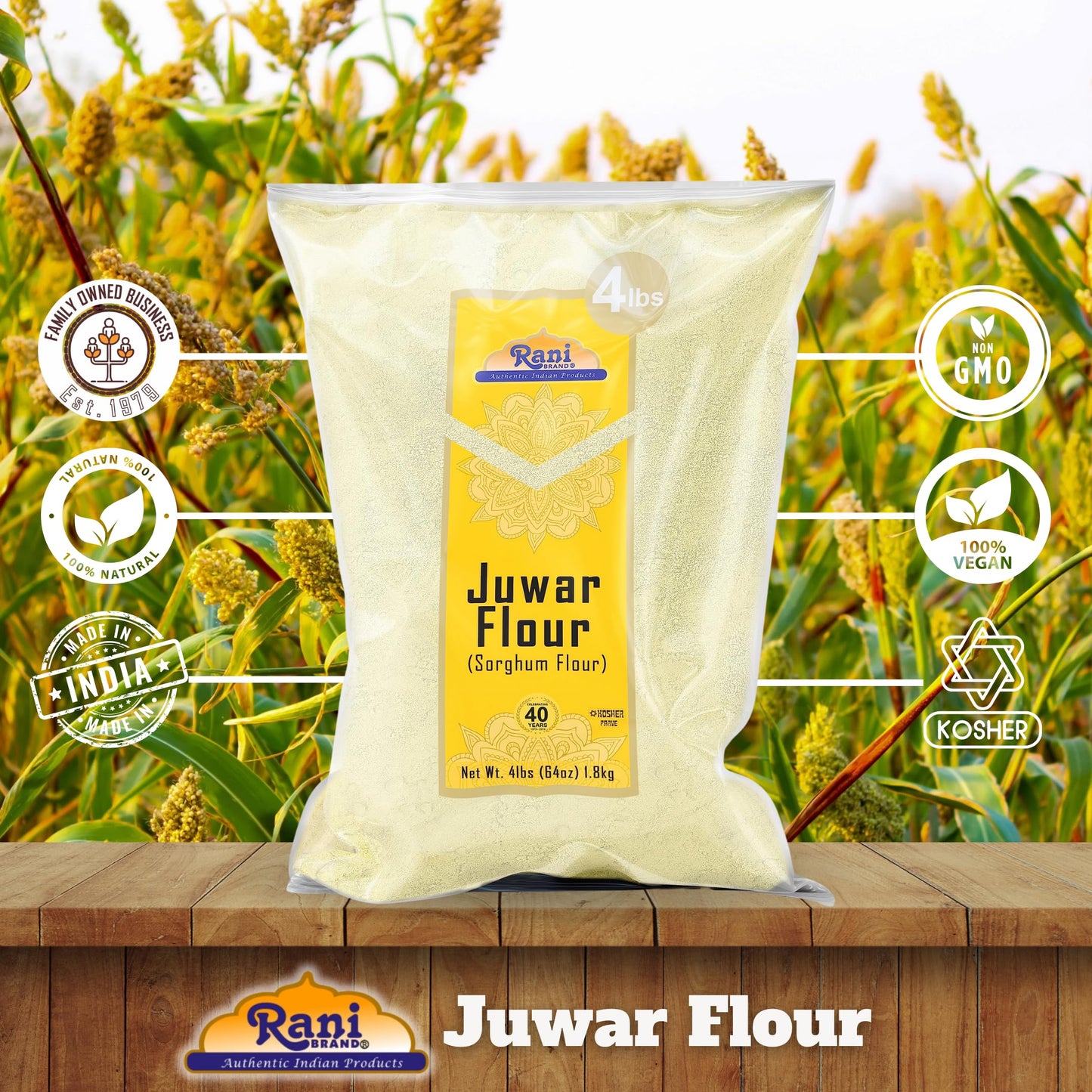 Rani Juwar (Sorghum) Flour 64oz (4lbs) 1.81kg Bulk ~ All Natural | Vegan | Gluten Friendly | NON-GMO | Kosher | Indian Origin