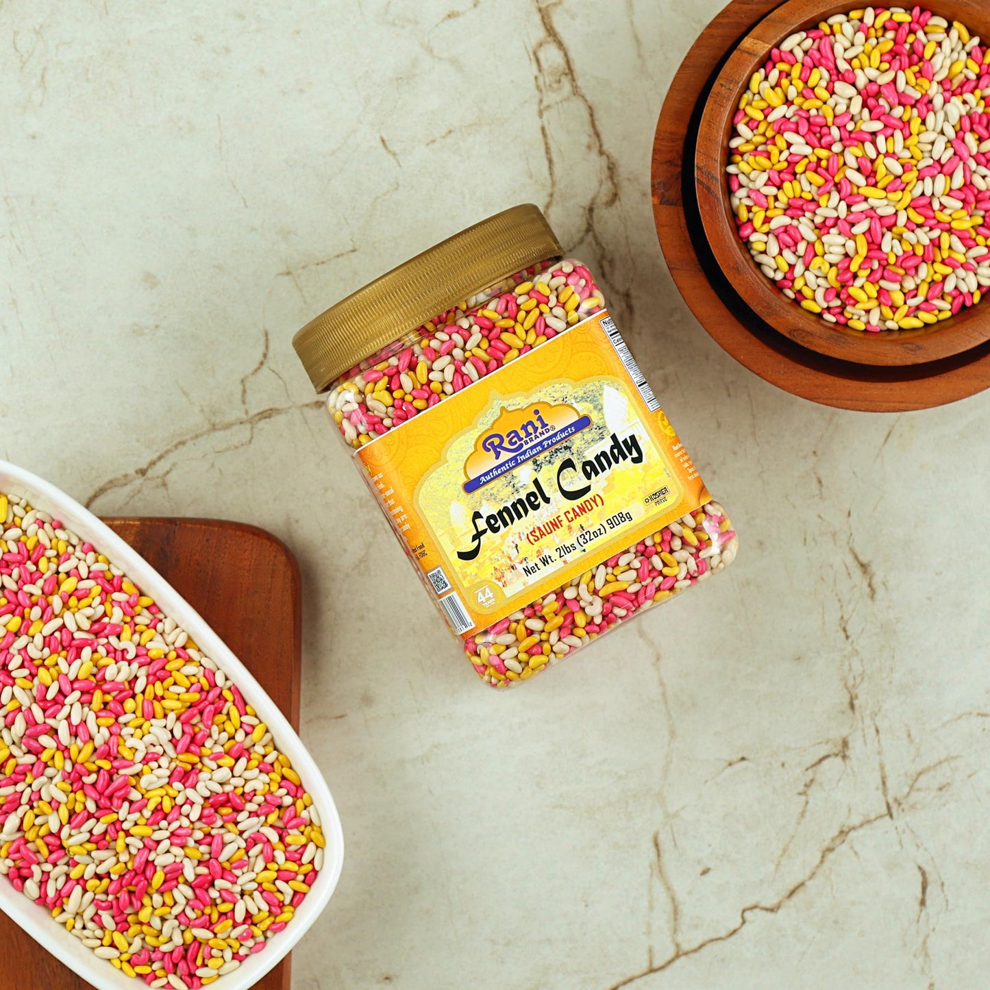 Rani Sugar Coated Fennel Candy 2lbs (32oz) 908g Bulk, PET Jar ~ Indian After Meal Digestive Treat | Vegan | Gluten Friendly | NON-GMO | Indian Origin