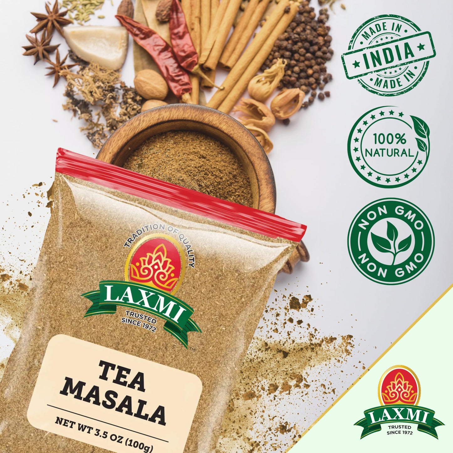 Laxmi Natural Tea Masala - Traditional Indian Tea Masala - 3.5oz (100g)