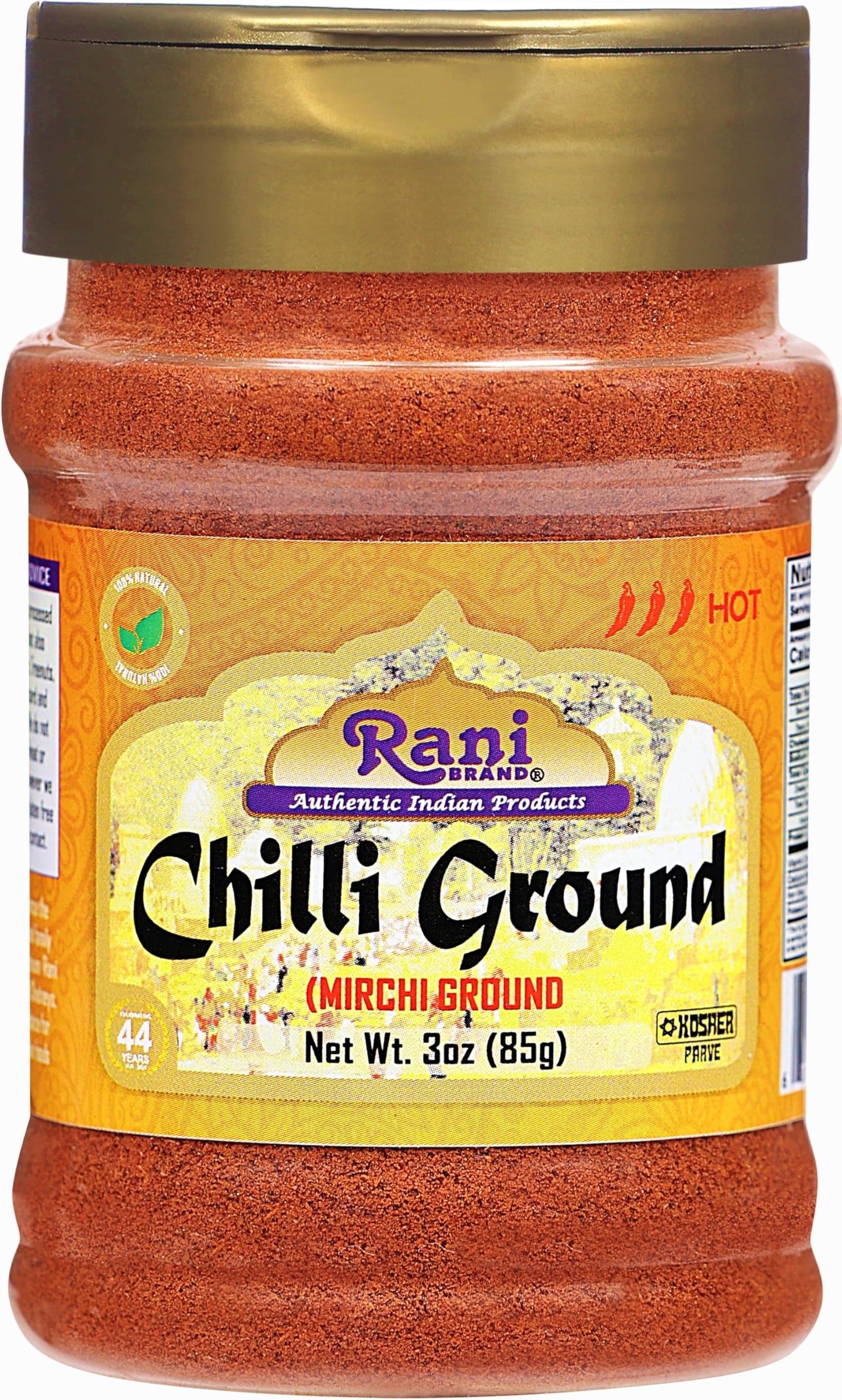 Rani Chilli Powder (Mirchi) Ground Indian Spice 3oz (85g) PET Jar ~ All Natural | Salt-Free | Vegan | No Colors | Gluten Friendly | NON-GMO | Kosher | Indian Origin