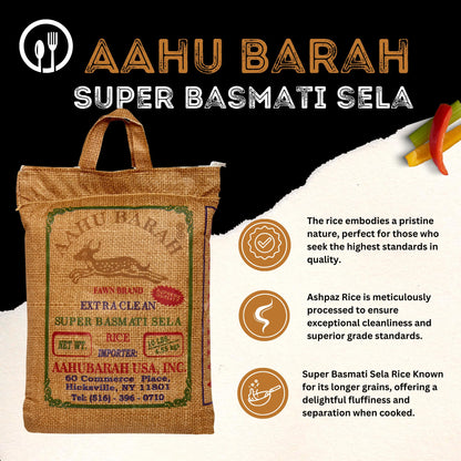 Aahu Barah Basmati Sela Rice - Extra-Long Grain for Superior Culinary Delights 10lb Pack